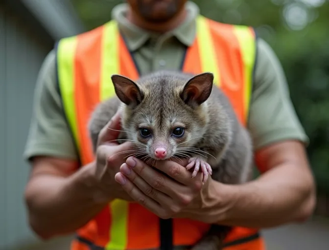Animal handler safely recovering a deceased possum in Clifton Hill