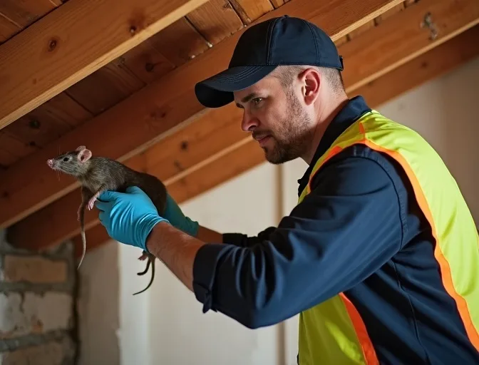 Technician inspecting a roof cavity for a dead rat in Clifton Hill